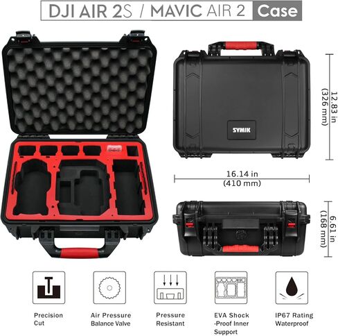 SYMIK P380-MA2DL-V3 حقيبة حمل صلبة مقاومة للماء بطبقة مزدوجة لـ DJI Air 2S / Mavic Air 2 Drone/Fly More Combo مع DJI RC/RC Pro/Smart أو RC-N1 وحدة التحكم القياسية، وسادة الهبوط، iPad، الملحقات in Kuwait