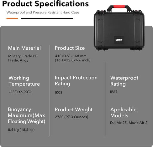 SYMIK P380-MA2DL-V3 حقيبة حمل صلبة مقاومة للماء بطبقة مزدوجة لـ DJI Air 2S / Mavic Air 2 Drone/Fly More Combo مع DJI RC/RC Pro/Smart أو RC-N1 وحدة التحكم القياسية، وسادة الهبوط، iPad، الملحقات in Kuwait