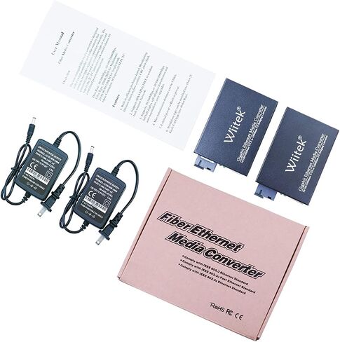 محول وسائط Wiitek 10/100/1000M من الألياف Ethernet، 10/100/1000Base-T/TX RJ45 إلى 1000Base-FX Gigabit Bridge Converter، ثنائي SC، وضع فردي، 1310 نانومتر حتى 20 كم in Kuwait