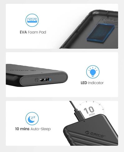ORICO 2.5 inch USB C Hard Drive Enclosure USB 3.1 Gen 1 to SATA III External Hard Drive Case for SSD HDD 9.5 7mm Tool-Free with UASP, Black (25PW1-C3) in Saudi Arabia