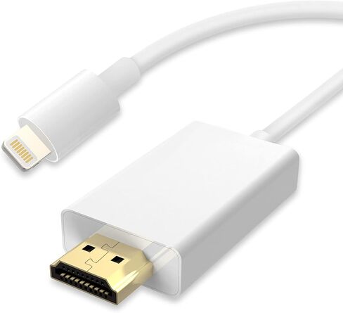 [معتمد من MFI] محول إضاءة إلى HDMI للهاتف بالتلفزيون ، متوافق مع iPhone ، iPad ، Sync Screen Connector Direct Connect on HD TV/شاشة/جهاز عرض لا تحتاج إلى مصدر طاقة (4.9FT) أبيض in Kuwait