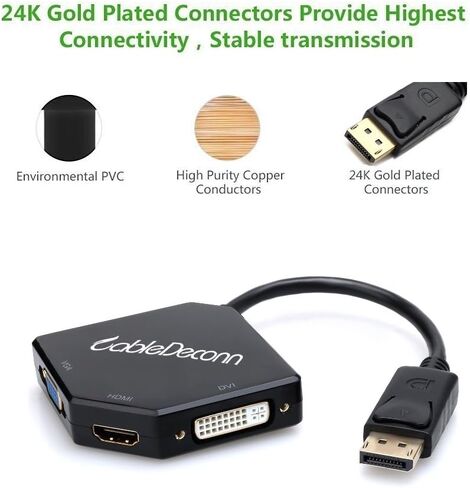 CABLEDECONN Multi-Function Big DisplayPort DP2 to HDMI VGA DVI Cable Converter Adapter in Kuwait