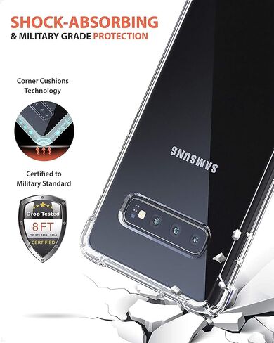 حافظة KIOMY Galaxy S10 فائقة الوضوح ومضادة للصدمات لهاتف Samsung Galaxy S10 [تصميم هجين] ظهر صلب من البولي كربونات مع إطار مرن من مادة TPU وأكياس هوائية ممتصة للصدمات وأغطية خلفية للهاتف الخلوي in Kuwait