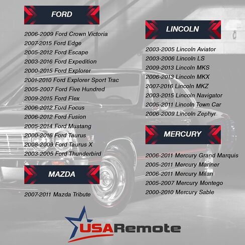 مفتاح يناسب Ford Edge Escape Expedition Explorer Flex Five Hundred Focus Fusion Mustang Taurus Navigator بدون مفتاح دخول عن بعد (OUCD6000022)، مجموعة من 2 - مضمون للعمل in Kuwait