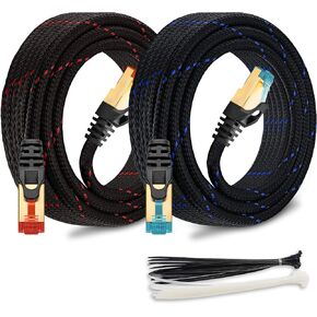 MAXLIN CABLE Cat 7 Ethernet Cable for Gaming 5ft Braided LAN Network Patch Cord Wire, High Speed Internet Cables with Clips, RJ45, 10GBPS, 600MHz for Router Modem Compatible with PS3 PS4 PS5, 2 Pack
