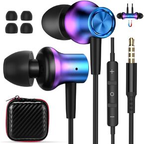 3.5mm Jack Earbuds Dazzle Magnetic Wired Earphone for Moto G Stylus Pure Power in-Ear Headphone Noise Canceling HiFi Stereo Corded Headset for Samsung Galaxy A14 A13 A03 Core A03s S10 S10e PurpleBlue in Kuwait
