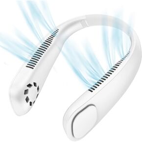 مروحة الرقبة المحمولة، iHoven Personal Mini USB بدون شفرات مروحة الرقبة 20 ساعة لعب 9000 مللي أمبير قابلة لإعادة الشحن بدون استخدام اليدين، قلادة بدون شعر مجعد يمكن ارتداؤها للتخييم والمشي لمسافات طويلة والسفر في الهواء الطلق (أبيض) in Kuwait