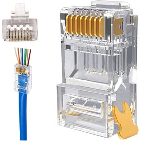 PETECHTOOL RJ45 23awg Cat6a Cat6 Pass Through Connectors Gold Plated 8P8C Modular Ethernet UTP Network Cable Plug for 23awg to 24awg Cables-50 Packs in Kuwait