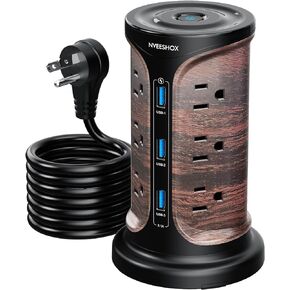 Extension Cord with Multiple Outlets Surge Protector Tower Power Strip with Surge Protection, Screw Wall Mount Outlet with 12 Ac Outlets with 3 USB Ports(1 USB C),6.5 Ft, Overload Protect for Office