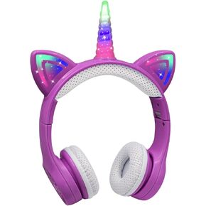 Unicorn Kids Bluetooth Headphones,15 Hours Play time, Toddler Bluetooth Headphones for Girls Boys Laptop Phones,Led Light Up Kids Wireless Headphone for Birthday Travel School Gifts (Blue)