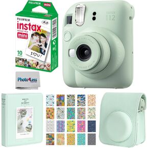 FUJIFILM INSTAX Mini 12 Instant Film Camera (Blossom Pink) Bundle with Fuji Instax Instant Film Single Pack, 10 Prints | Protective Case Pink | Photo Album Pink | Travel Stickers (6 Items)