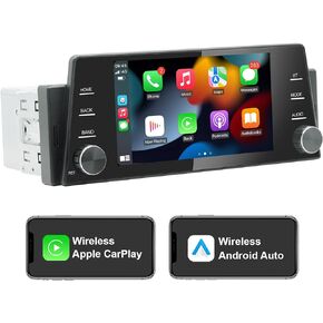 راديو ستيريو للسيارة بدين واحد لاسلكي CarPlay Wireless Android Auto، وحدة رأسية تعمل باللمس مقاس 5 بوصة مع وصلة مرآة، ملاحة GPS، نوع C USB، بلوتوث/FM/SWC/MIC in Kuwait