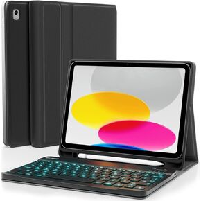 حافظة EVEO iPad الجيل العاشر مع لوحة مفاتيح - حافظة iPad مع لوحة مفاتيح 10.9 بوصة - (2022) - حافظة iPad الجيل العاشر، حافظة لوحة مفاتيح iPad الجيل العاشر، حافظة iPad، حامل أقلام مدمج - أسود in Kuwait