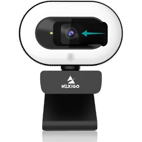 NexiGo StreamCam N930E, 1080P Webcam with Ring Light and Privacy Cover, Auto-Focus, Plug and Play, Web Camera for Online Learning, Zoom Meeting Skype Teams (Renewed)