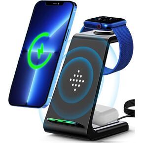 شاحن لاسلكي، قاعدة شحن لاسلكية سريعة 3 في 1 معتمدة من Qi لأجهزة Apple iWatch 6/5/4/3/2، iPhone 15/15 Plus/15 Pro Max/14/13/12/11/XR/XS/ X/8، AirPods Pro (مع محول الشحن السريع) in Kuwait