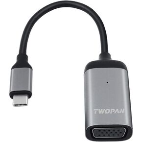 محور TWOPAN USB C إلى محول VGA من النوع C مع محول VGA مع حافظة ألومنيوم، لجهاز العرض، الشاشة، MacBook Pro/Mini/Air، XPs، Yoga، Chromebook/T9-V...