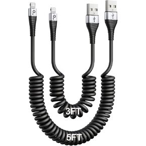 Coiled iPhone Charger Cable for Car, Lightning Cable 2 Pack 5ft, [Apple MFi Certified] Short iPhone Charger Cord Compatible with iPhone 14/13/12/11 Pro Max/XR/8/iPad/CarPlay in Kuwait