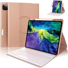 لوحة مفاتيح BOBOLEE iPad Pro 12.9 - السادس 2022-5 2021-4 2020-3rd 2018، لوحة مفاتيح لاسلكية قابلة للفصل بإضاءة خلفية BT 7 ألوان، غطاء حماية نحيف قابل للدوران 360 درجة مع حامل قلم in Kuwait