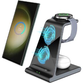 شاحن لاسلكي سامسونج، محطة شحن لاسلكية 3 في 1 لهاتف سامسونج جالاكسي S23 S22 Ultra/S22/Z Fold 4/Andriod، شاحن ساعة لساعة سامسونج جالاكسي 5 5 Pro 4 Active 2/Galaxy Buds 2Pro/Live in Kuwait