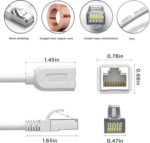 كابل تمديد إيثرنت JUXINICE CAT6 أبيض بطول 6 أقدام، موسع كابل إنترنت UTP RJ45 أسلاك توصيل ذكر/أنثى، لكابل تمديد مودم جهاز التوجيه الذكي TV PC POE in Saudi Arabia