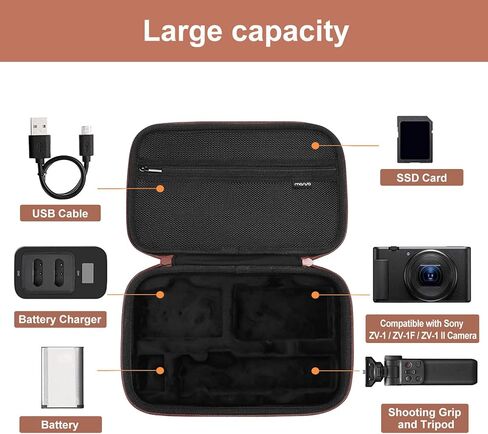 MOSISO Camera Case Compatible with Sony ZV-1 / ZV-1F / ZV-1 II Vlog Digital Camera & Vlogger Accessory Kit Tripod, Waterproof Shockproof EVA Carrying Case with Hand Strap & Snap Hook, Black in Kuwait