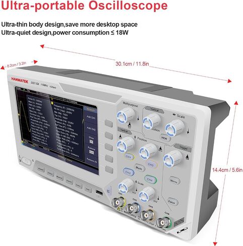 HANMATEK 110mhz Bandwidth DOS1102 Digital Oscilloscope with 2 Channels and Screen 7 inch / 18 cm, TFT-LCD Display, Portable Professional Oscilloscope Kit with 500 MS/s *2 Sampling Rate in Saudi Arabia