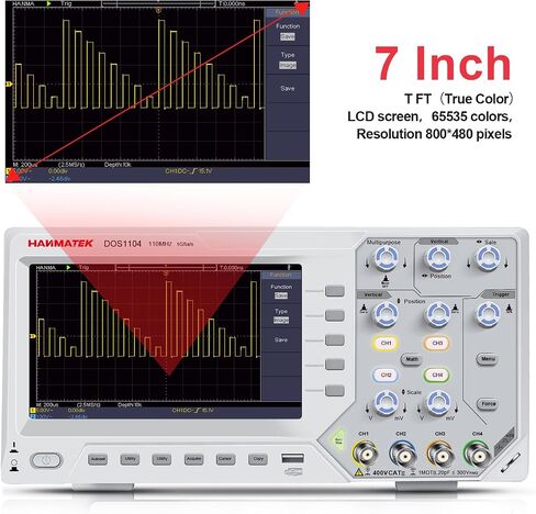 HANMATEK 110mhz Bandwidth DOS1102 Digital Oscilloscope with 2 Channels and Screen 7 inch / 18 cm, TFT-LCD Display, Portable Professional Oscilloscope Kit with 500 MS/s *2 Sampling Rate in Saudi Arabia