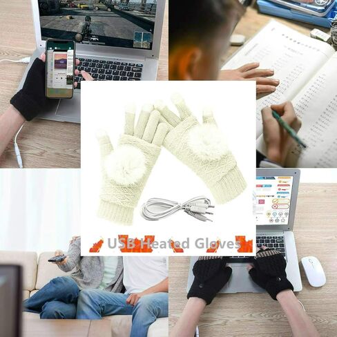 قفازات USB دافئة للنساء والرجال، قفازات شتوية دافئة للكمبيوتر المحمول، عبوتان من حياكة بوم كاملة ونصف ساخنة بدون أصابع، تصميم قابل للغسل (رمادي + أبيض) in Kuwait
