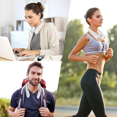 مروحة الرقبة المحمولة، iHoven Personal Mini USB بدون شفرات مروحة الرقبة 20 ساعة لعب 9000 مللي أمبير قابلة لإعادة الشحن بدون استخدام اليدين، قلادة بدون شعر مجعد يمكن ارتداؤها للتخييم والمشي لمسافات طويلة والسفر في الهواء الطلق (أبيض) in Kuwait