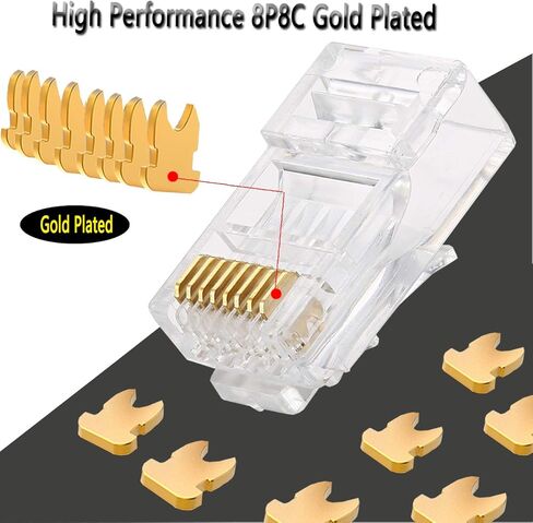 PETECHTOOL RJ45 23awg Cat6a Cat6 Pass Through Connectors Gold Plated 8P8C Modular Ethernet UTP Network Cable Plug for 23awg to 24awg Cables-50 Packs in Kuwait