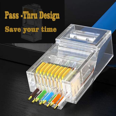 PETECHTOOL RJ45 23awg Cat6a Cat6 Pass Through Connectors Gold Plated 8P8C Modular Ethernet UTP Network Cable Plug for 23awg to 24awg Cables-50 Packs in Kuwait