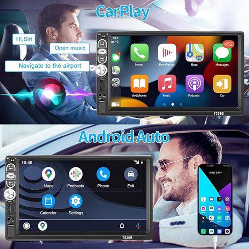 Roinvou Single Din Car Stereo مع Apple Carplay Android Auto 7 بوصة LCD تعمل باللمس مستقبل صوت السيارة يدعم وصلة مرآة راديو FM بلوتوث SWC كاميرا احتياطية وتحكم عن بعد وميكروفون داخلي in Kuwait