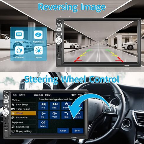 Roinvou Single Din Car Stereo مع Apple Carplay Android Auto 7 بوصة LCD تعمل باللمس مستقبل صوت السيارة يدعم وصلة مرآة راديو FM بلوتوث SWC كاميرا احتياطية وتحكم عن بعد وميكروفون داخلي in Kuwait