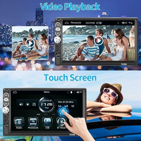 Roinvou Single Din Car Stereo مع Apple Carplay Android Auto 7 بوصة LCD تعمل باللمس مستقبل صوت السيارة يدعم وصلة مرآة راديو FM بلوتوث SWC كاميرا احتياطية وتحكم عن بعد وميكروفون داخلي in Kuwait