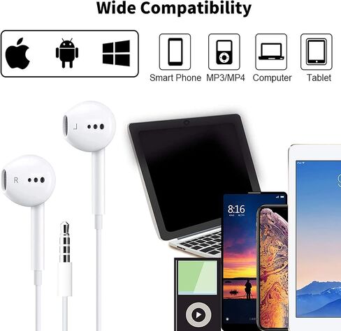 2 Packs Apple Wired Headphones Earbuds with Microphone,in-Ear Earphones Volume Control[Apple MFi Certified] Headphones Compatible with iPhone/ipad/Android/Computer and Other 3.5mm Jack Devices in Saudi Arabia