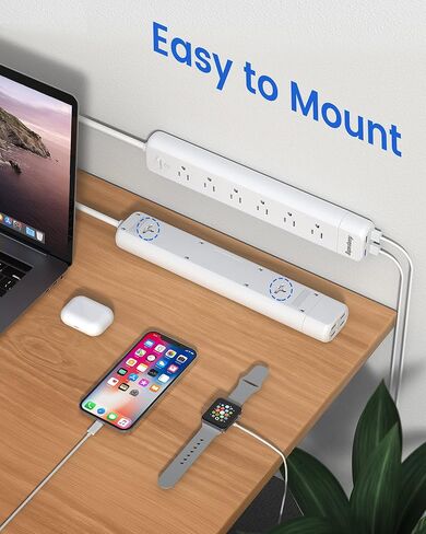 شريط طاقة مع 4 منافذ USB، واقي تصاعد 6 منافذ SUPERDANNY، قابس مسطح بسلك تمديد بطول 4 أقدام، 900 جول، موسع مخرج مثبت على الحائط للمنزل/المكتب/أساسيات النوم، أسود in Kuwait