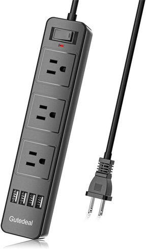 شريط طاقة ذو شقين مع USB، ومحول مخرج ذو شقين إلى 3 شقوق مع 4 منافذ USB سلك تمديد بطول 6.6 قدم، و3 منافذ تيار متردد لحماية التيار المتردد للهواتف الذكية والأجهزة اللوحية في المنزل والمكتب والفندق، أبيض in Kuwait