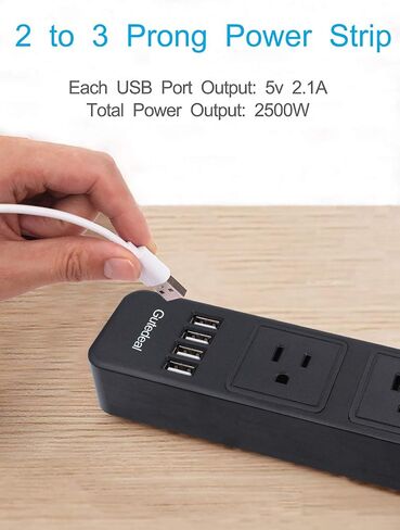 شريط طاقة ذو شقين مع USB، ومحول مخرج ذو شقين إلى 3 شقوق مع 4 منافذ USB سلك تمديد بطول 6.6 قدم، و3 منافذ تيار متردد لحماية التيار المتردد للهواتف الذكية والأجهزة اللوحية في المنزل والمكتب والفندق، أبيض in Kuwait