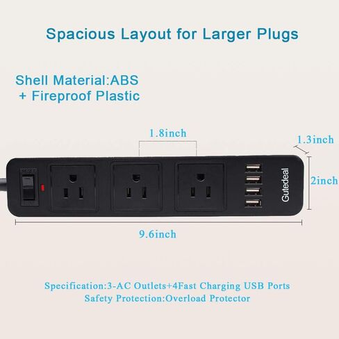 شريط طاقة ذو شقين مع USB، ومحول مخرج ذو شقين إلى 3 شقوق مع 4 منافذ USB سلك تمديد بطول 6.6 قدم، و3 منافذ تيار متردد لحماية التيار المتردد للهواتف الذكية والأجهزة اللوحية في المنزل والمكتب والفندق، أبيض in Kuwait