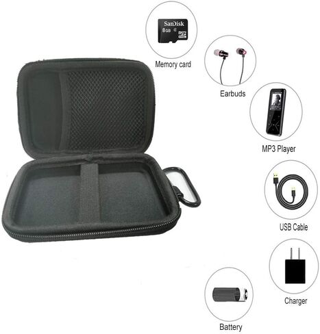 CCHKFEI Portable Durable MP3 Player Case,Waterproof Zipper Hard Case Carrying Case with Metal Carabiner Clip for MP3/Mp4 Players Earphone USB Flash Drive Cable Charger (5.5x3.7x1.73inch) in Kuwait