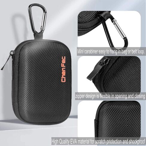 CCHKFEI Portable Durable MP3 Player Case,Waterproof Zipper Hard Case Carrying Case with Metal Carabiner Clip for MP3/Mp4 Players Earphone USB Flash Drive Cable Charger (5.5x3.7x1.73inch) in Kuwait