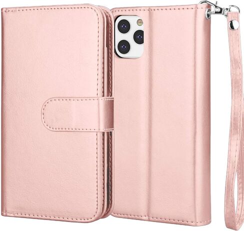 NJJEX Wallet Case for iPhone 11 XI, for iPhone 11 Case (6.1"), [9 Card Slots] PU Leather ID Credit Holder Folio Flip [Detachable] Kickstand Magnetic Phone Cover & Lanyard for iPhone 11 2019 - Black in Kuwait
