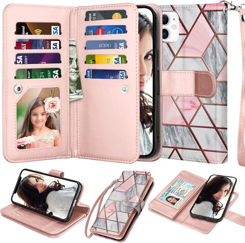 NJJEX Wallet Case for iPhone 11 XI, for iPhone 11 Case (6.1"), [9 Card Slots] PU Leather ID Credit Holder Folio Flip [Detachable] Kickstand Magnetic Phone Cover & Lanyard for iPhone 11 2019 - Black in Kuwait