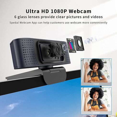 كاميرا ويب Spedal Autofocus 1080p، كاميرا ويب مع ميكروفون وغطاء للخصوصية، ميكروفونات استريو مزدوجة، كاميرا ويب فيديو احترافية لتسجيل الألعاب للمكالمات والمؤتمرات، كمبيوتر سطح المكتب للكمبيوتر المحمول Mac in Kuwait