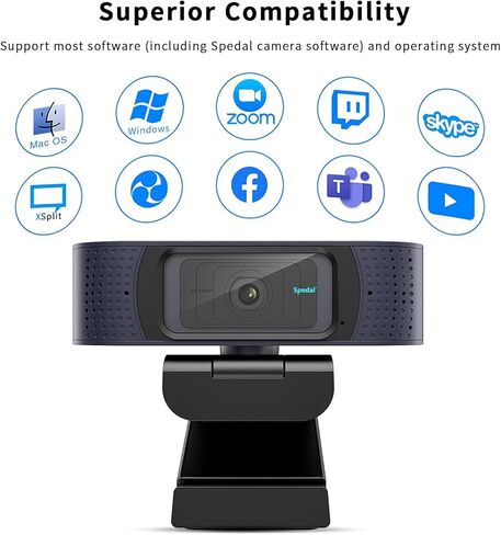 كاميرا ويب Spedal Autofocus 1080p، كاميرا ويب مع ميكروفون وغطاء للخصوصية، ميكروفونات استريو مزدوجة، كاميرا ويب فيديو احترافية لتسجيل الألعاب للمكالمات والمؤتمرات، كمبيوتر سطح المكتب للكمبيوتر المحمول Mac in Kuwait