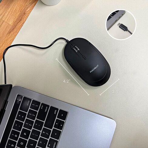مكالي ماوس USB C سلكي لاجهزة ماك والكمبيوتر - نحيف وهادئ وموثوق - تصميم 3 ازرار وعجلة تمرير و4 اوضاع DPI (800/1200/1600/2400) ماوس من النوع سي لجهاز ماك بوك برو/اير واي ماك واللابتوب in Kuwait