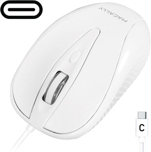 مكالي ماوس USB C سلكي لاجهزة ماك والكمبيوتر - نحيف وهادئ وموثوق - تصميم 3 ازرار وعجلة تمرير و4 اوضاع DPI (800/1200/1600/2400) ماوس من النوع سي لجهاز ماك بوك برو/اير واي ماك واللابتوب in Kuwait
