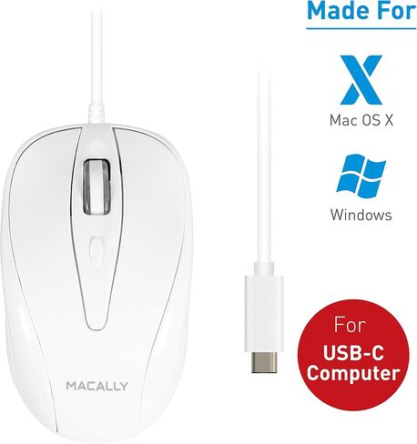 مكالي ماوس USB C سلكي لاجهزة ماك والكمبيوتر - نحيف وهادئ وموثوق - تصميم 3 ازرار وعجلة تمرير و4 اوضاع DPI (800/1200/1600/2400) ماوس من النوع سي لجهاز ماك بوك برو/اير واي ماك واللابتوب in Kuwait