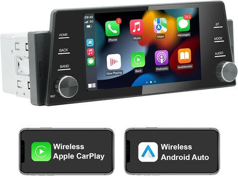 راديو ستيريو للسيارة بدين واحد لاسلكي CarPlay Wireless Android Auto، وحدة رأسية تعمل باللمس مقاس 5 بوصة مع وصلة مرآة، ملاحة GPS، نوع C USB، بلوتوث/FM/SWC/MIC in Kuwait