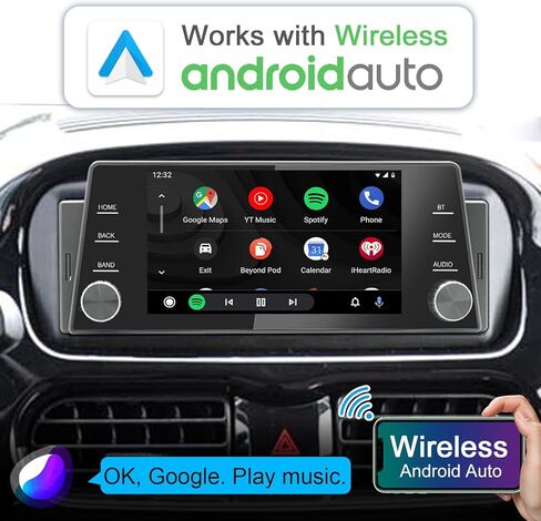 راديو ستيريو للسيارة بدين واحد لاسلكي CarPlay Wireless Android Auto، وحدة رأسية تعمل باللمس مقاس 5 بوصة مع وصلة مرآة، ملاحة GPS، نوع C USB، بلوتوث/FM/SWC/MIC in Kuwait